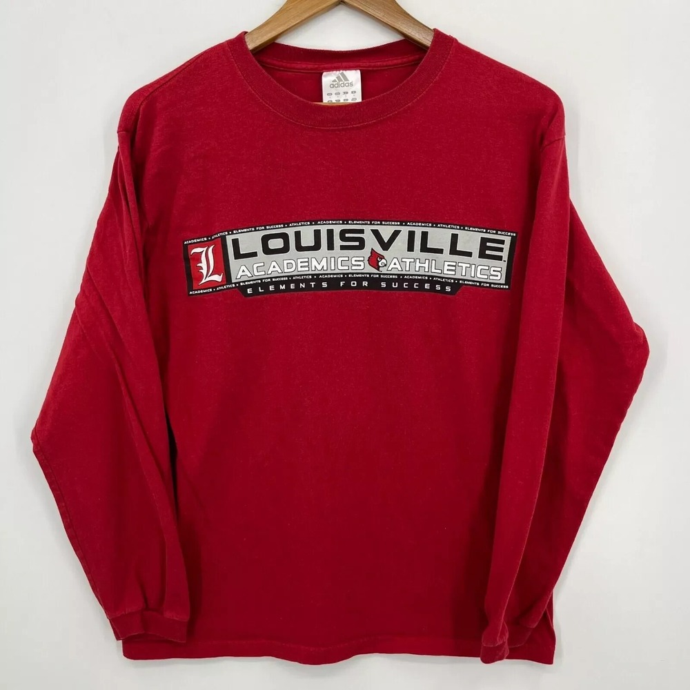Adidas Louisville Cardinals Athletics Long Sleeve Shirt Red Mens Small Logo Vtg